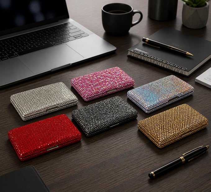1Pc Card Wallet Card Case Bling Bling Business Card Holder,Silver | Fashion,Crystal and Aluminum,Unisex-Adults,Compact Purse,Rhinestone