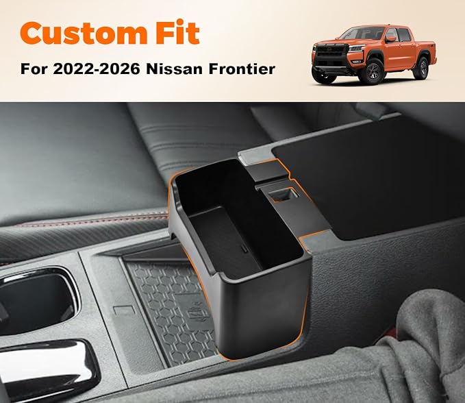 GZSH Center Console Front Hanging Organizer for Nissan Frontier 2022-2026 | with No-Slip Mat Center Console Organizer Made of ABS Plastic for Chapstick Glasses Keys Wallet Adds Extra Storage