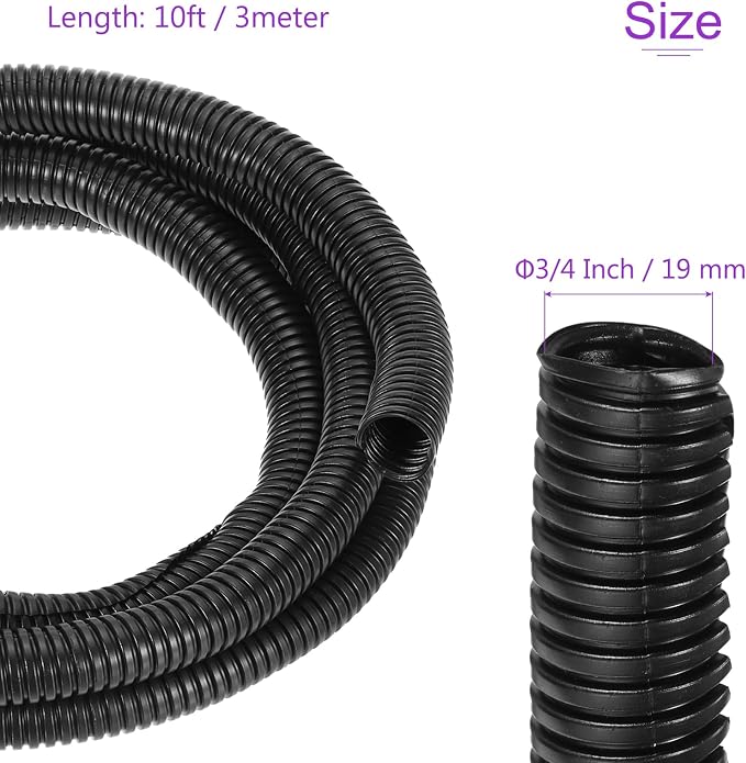DMiotech 10ft Wire Loom Split Tubing 3/4 Inch(19 Mm) ID, Cord Protectors from Pet Flexible Conduit Cable Management for Office, Home, Garden, Black