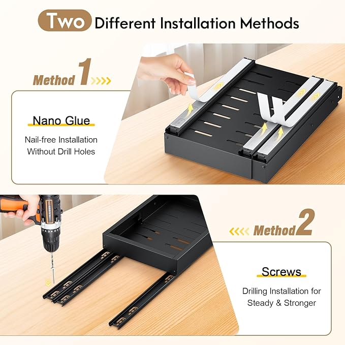 Upgrade Pull Out Cabinet Organizer, Expandable Width (11.4"-18.9") Depth (16.3"-21.7") Pull out Drawers for Cabinets with 3 Rails, No Drill Adhesive Film or Nail Slide out Drawers for Kitchen, Pantry