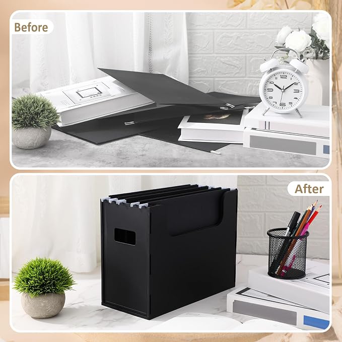 1 Pcs Portable Desktop File, Side Handles, Filing Organizer, Hanging File Folders, Letter Size for Schools Office Home (Black)