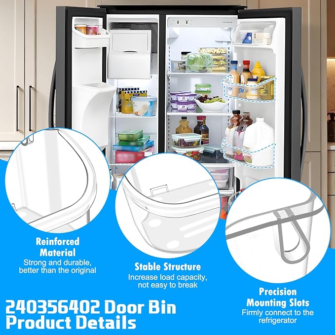[2 PACK] UPGRADED FFSS2615TS0 LFSS2612TF0 LFSS2612TE0 LFSS2612TP0 LFSS2612TF4 FFSS2615TS2 FGHS2631PF4A Refrigerator Door Bin Compatible with Frigidaire Door Shelf 240356402 Refrigerator Door Shelves