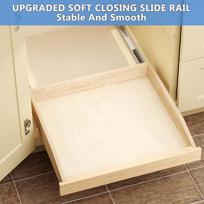 ROOMTEC Pull Out Cabinet Organizer with Soft Close, 13-1/2" W x 21" D, Pull Out Cabinet Drawer for Kitchen cabinets, Pull Out Cabinet Shelf, Finished, Bottom Assembly