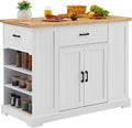 VEVOR 46" Wood Top Breakfast Bar with Storage Cabinet, Farmhouse Kitchen Table with Adjustable Shelf, Drawer, for Dining Kitchen Living Room, White