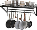 YATINEY Pot Rack, 30 Inch Wall Mounted Pot Rack, Kitchen Pot and Pan Organizer with 2 Tier Hanging Rails, 12 S-Hooks, Space Saving, for Kitchen Cookware Organizer, Black PR02BK