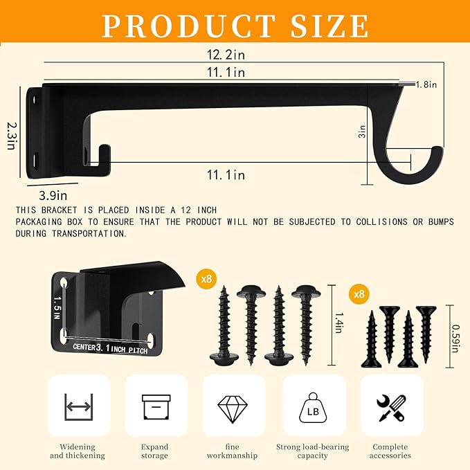 Closet Rod Support Bracket WYGWP Heavy Duty Closet Shelf Brackets Supports 200lbs,Sturdy Closet Shelves Wall Mounted for DIY Home and Closet Decor Black 2pack