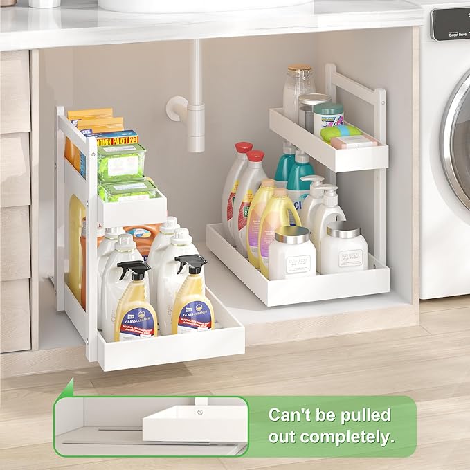 Under Sink Organizer - 1-Tier Pull Out Cabinet Organizer Vertical Slide Out Sink Shelf Storage Shelves for Multi-Purpose Bath Kitchen Bathroom Medicine (White, 1 Pack)