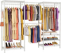 Heavy Duty Clothing Rack with Adjustable Shelves Clothes Wardrobe | Coat Rack Metal Closet Organizer and Storage Garment Rack for Hanging Clothes Wire Portable Cloth System Free Standing White