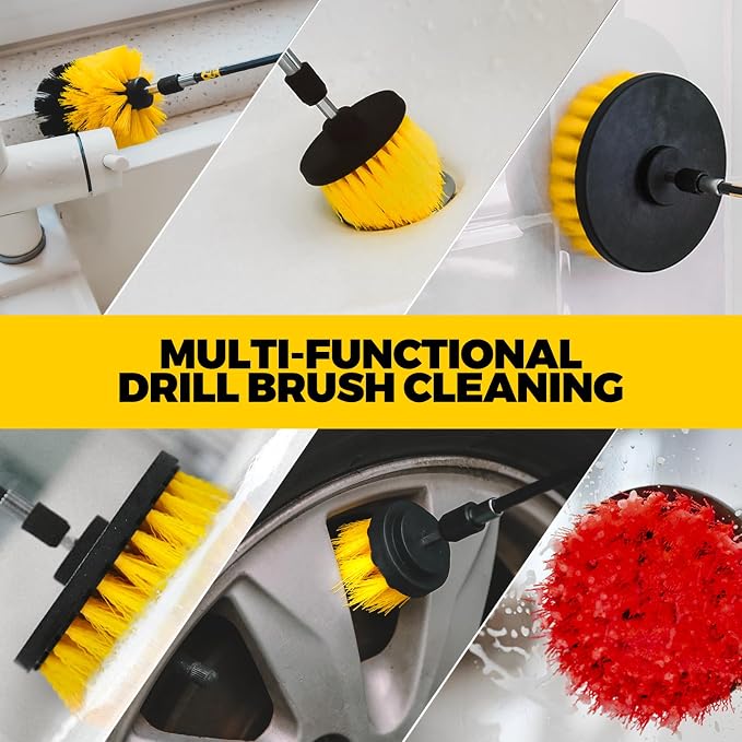 Holikme 22Piece Drill Brush Attachment Set - Power Scrubber Cleaning Kit | Buffing Sponges, Nylon Grout Tools, Microfiber Wax Pads, Tile Bathtub Shower Floors Kitchen Car Interior Detailing, Blue