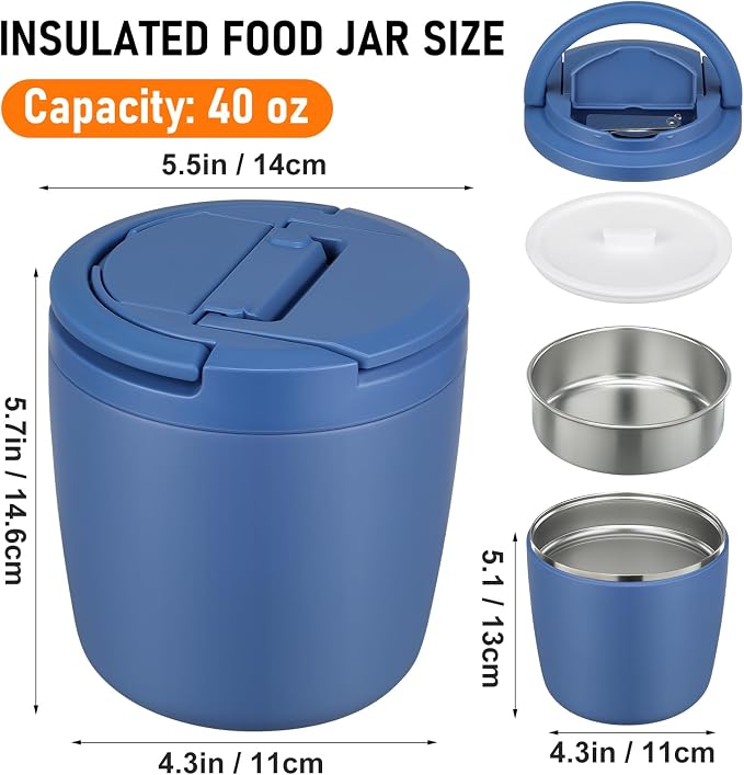 wiwens 40oz Insulated Lunch Containers for Adults Soup Thermo for Hot Food | Leak Proof Wide Mouth Vacuum Stainless Steel Thermal Jar Bento Box with Buckle Lid and Spoon