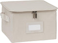 Covermates Keepsakes Zip-Top Storage Box Set, 3 Pack Heavy Duty Polyester Organizer Bins, Stackable Design, ID Window, Reinforced Handles, Closet Home Storage, Beige Heather