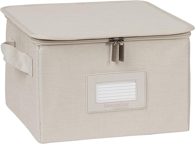 Covermates Keepsakes Zip-Top Storage Box Set, 3 Pack Heavy Duty Polyester Organizer Bins, Stackable Design, ID Window, Reinforced Handles, Closet Home Storage, Beige Heather