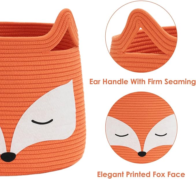Fox Decor Basket, Large Toy Basket for Living Room, 15.7" x 11.8" | Nursery Basket for Baby Clothes, Toys, Laundry, Blanket, Cute Animal Storage Box