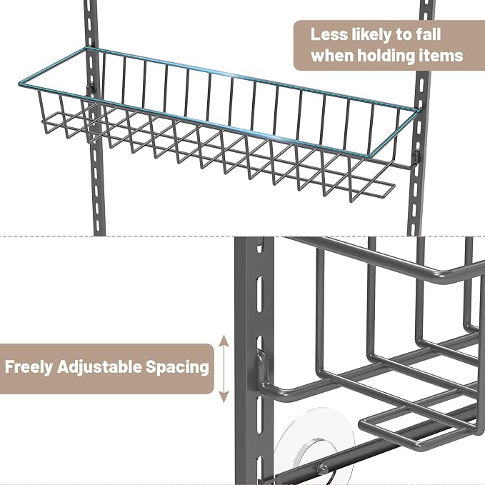 ElegantArray 9-Tier Pantry Door Organizer, Deep Gray | Over The Door Pantry Organizer Rack and Storage, Hanging Spice Rack Shelves Door, Home Office Laundry Room Bathroom & Kitchen