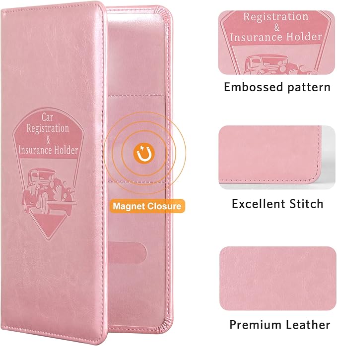 CoBak Car Registration and Insurance Holder | Vehicle Glove Box Organizer, Auto Truck Compartment Document Case with Magnetic Closure for Insurance & Driver License