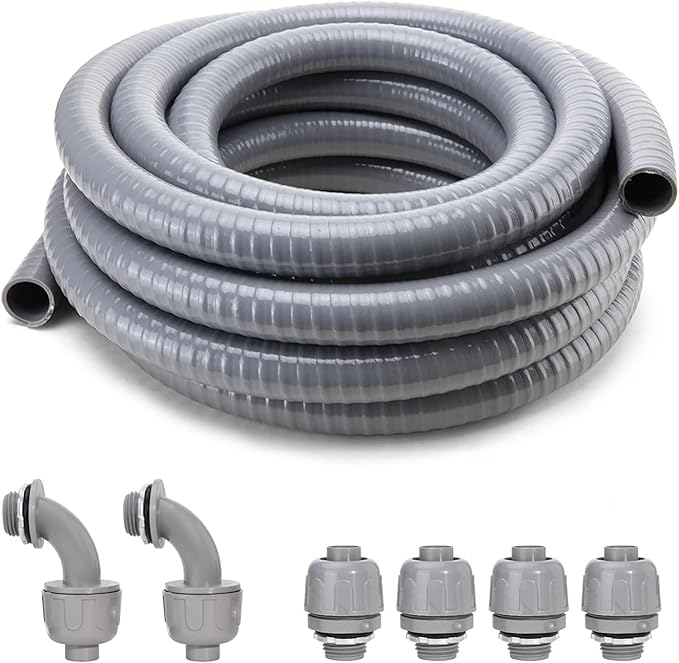 DWALE Liquid-Tight Conduit and Connector Kit,Flexible Non Metallic Liquid Tight Electrical Conduit,1-1/4inch25ft Electrical Conduit Kit,with4 Straight and2 Angle Fittings Included,1-1.4 in. Dia