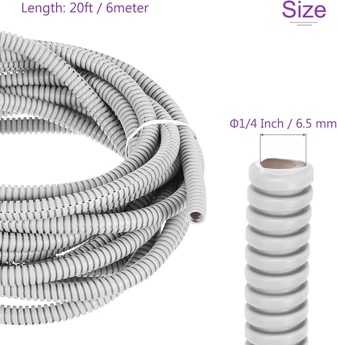 DMiotech 20ft Wire Loom Split Tubing 1/4 Inch(6.5 Mm) ID, Cord Protectors from Pet Flexible Conduit Cable Management for Office, Home, Garden, Gray