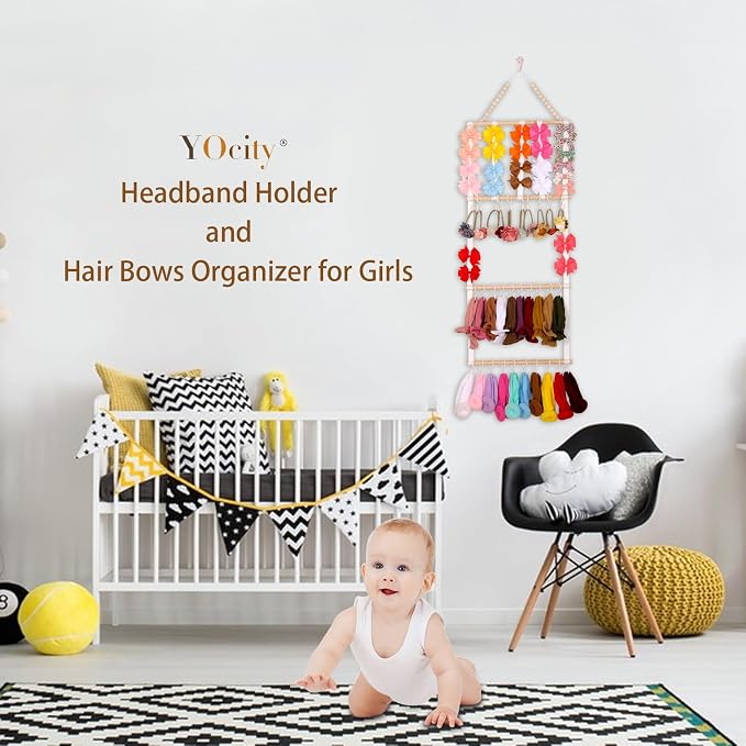 YOcity Headband Holder for Girls Baby Headband Organizer Head Bands Hair Accessories Display Organizer Wall Hanging Decor for Nursery Toddler Girl Room