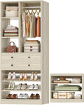 Besiost Small Closet System, 28"/2.3 FT Wood Closet Organizer System with Drawers and Shelves, Walk-in Closets Systems for Small Closets, Freestanding, Greige Oak