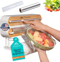 APSARAS USA Magnetic Plastic Wrap Dispenser with Cutter, 3 in 1 Aluminum Foil wrap Organizer, Practical Refillable Cling Wrap Film Cutter, Wall Mount Kitchen Wrap Dispenser, Include 2 * 12" Rolls