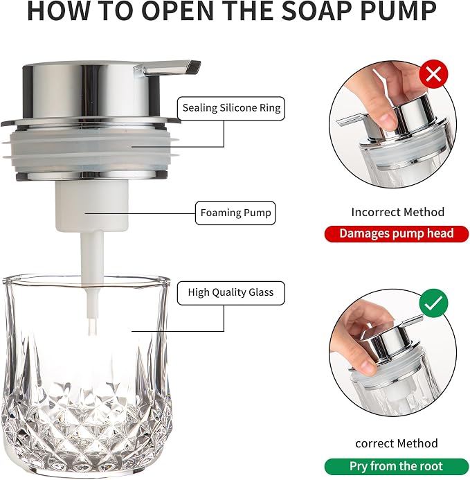 Enra Foaming Soap Dispenser Set- 2 Pack Bathroom Hand Foam Soap Dispensers,Glass Refillable Dish Soap Dispenser,Modern Home Soap Dispenser for Bathroom,Kitchen(Clear/Silver Poam Pump/2Pack)