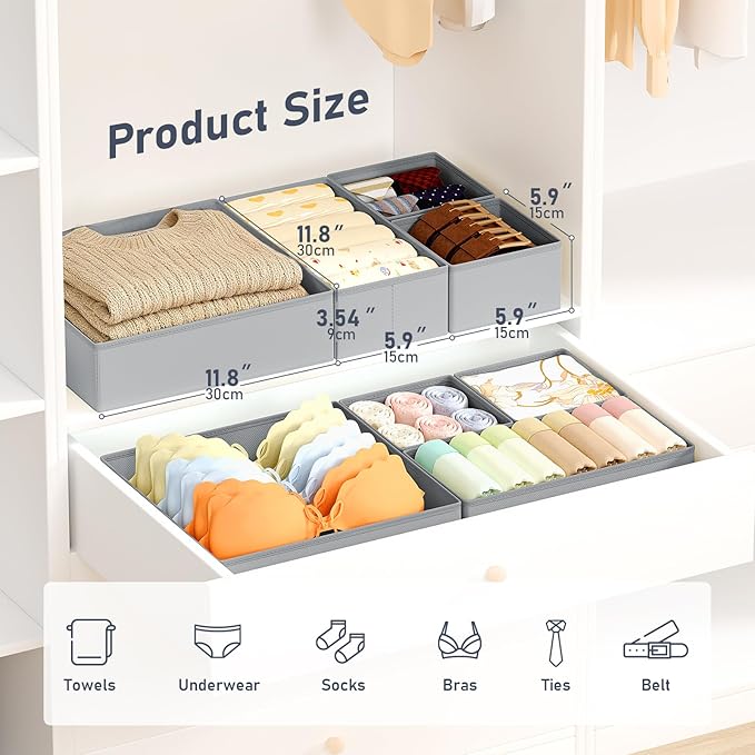 DIMJ Drawer Organizer Clothes 30 Pack - Foldable Baby Organizers and Storage & Closet Organizers for Bedroom, Closet - Nursery Organization Dresser Dividers for underwear, Sock,Bra, Belt, Tie, Gray