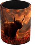 Highland Cow and Red Florals Pen Holder Pencil Organizer for Desk, 3.1” x 3.1” x 3.9” Pencil Cup Office Supplies, Large Capacity Cute Pen and Makeup Brush Holder for Desktop, Home, School