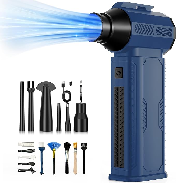 Compressed Air Duster, 130,000RPM Ultra-Powerful Electric Air Duster | 8000mAh Rechargeable Battery Cordless Blower, 4-Gear Adjustable Air Blower for Keyboard, Computer, Car - Blue