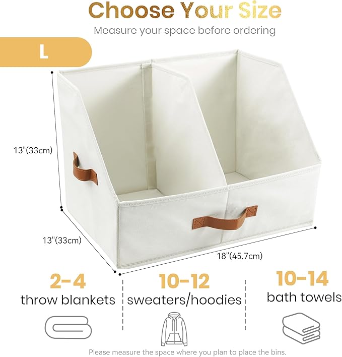 Closet Organizers And Storage - EXTRA LOAD & HEIGHT FOR DEEP Trapezoid Storage Bin W/ Handles & Adjustable Dividers, Collapsible Storage Bins For Clothes Storage & Shelf Organizer (4pcs, Large, Ivory)