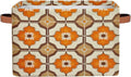 Rectangular Storage Baskets Brown Orange Flower Pattern Fabric Storage Bin Toy Organizer Box with PU Leather Handles for Room Decor