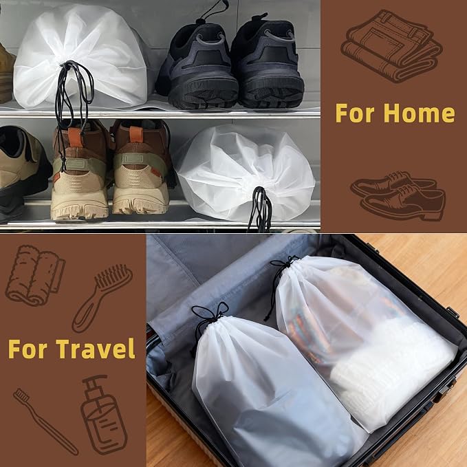 6 PCS Clear Shoe Bags for Travel, 11.8" x 15.7" Travel Shoe Bags for Storage and Packing, Waterproof Drawstring Shoe Bag for Traveling, Travel Essentials for Women and Men