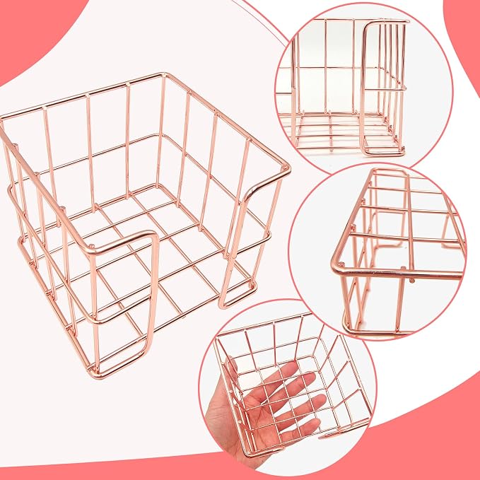 2 Pcs Post Note Holder Sticky Note Holder Notepad Holder Desk Organizer Cute Memo Note Cube Holder Mesh Memo Holder for Office Home School Desk Supplies (Rose Gold)