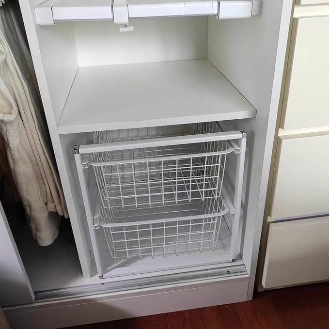 Compact Hanging Pullout Drawer Basket, Stackable Shelf Baskets Organizer,Shelf Steel Wire Pullout Hamperfor Kitchen,Pantry,Wardrobe(450x370x550mm)