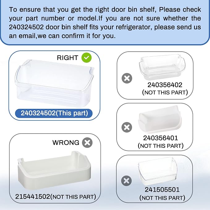 240324502 Fridge Door Bin Shelf, Compatible With LFSS2312TF0 DFHS2313MFKA | Suitable For frigidaire kenmore electrolux Etc. Fit PS429767 AP2549806 LFSS2312TE0 LFSS2312TP0. Figure 5 6 Is Fit Model