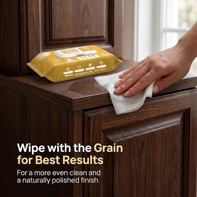 Air Jungles Wood Furniture Cleaner Wipes, XL 8x10 Inch, 70 Count | Clean, Protect, Polish Finished Wood Tables, Chairs, Cabinets, Desks, Door, With Vitamin E Gentle For Skin, Lemon Scent