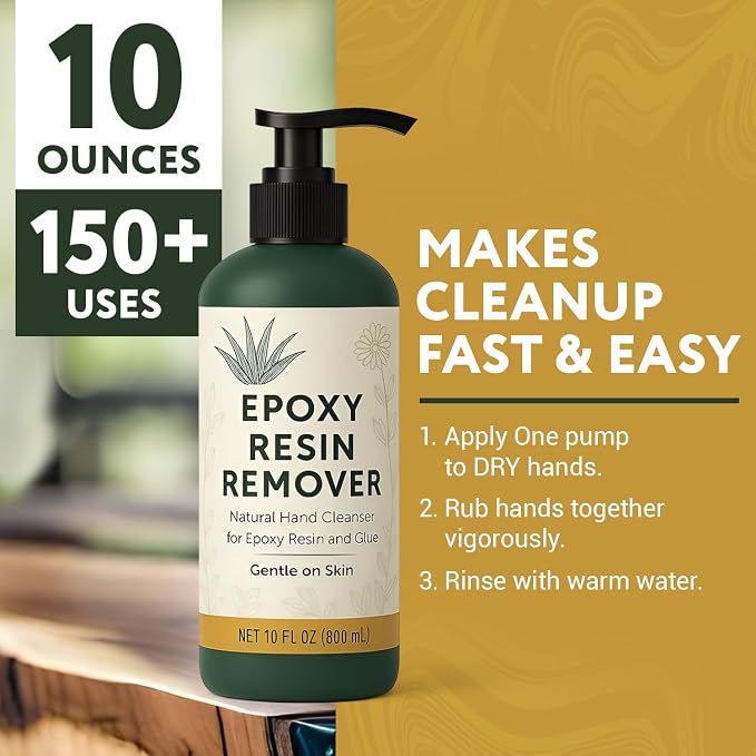 [10oz] Epoxy Resin Cleaner/Remover - Natural Hand Cleaner, Gentle & Moisturizing, For Artists & Resiners, Magically Removes Uncured Resin, Glue, & Paint from Skin, Tools, Molds, Work Surfaces, & More