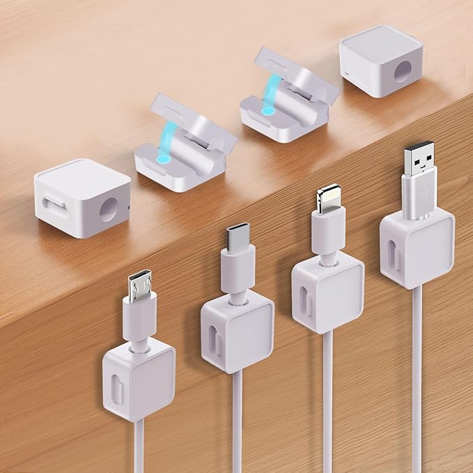 8-Pack Cable Organizers, Magnetic Cable Clips, Cable Holders White | Desktop Cable Organizer, Magnetic Cable Holder – Suitable for Home, Office, Car and Multiple Scenarios