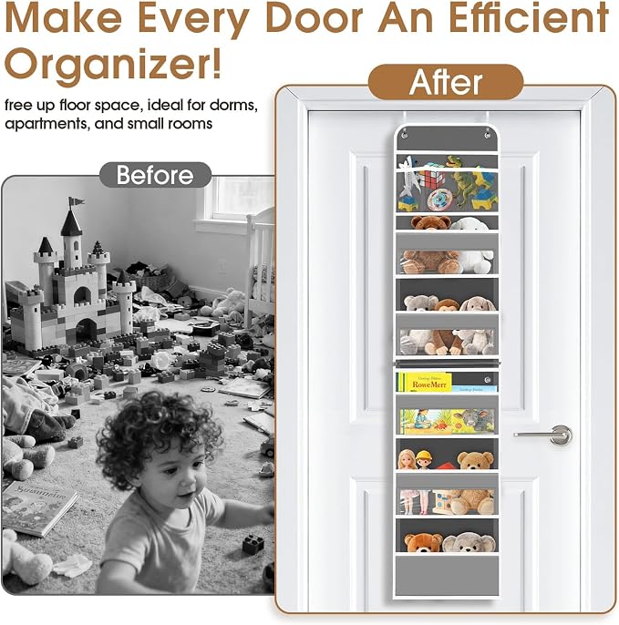 WISELIFE 6-Tier Over The Door Organizer Storage Detachable Design Door Hanging Storage Organizer with Clear Window Behind The Door Storage for Nursery Bedroom Bathroom Pantry Closet Grey