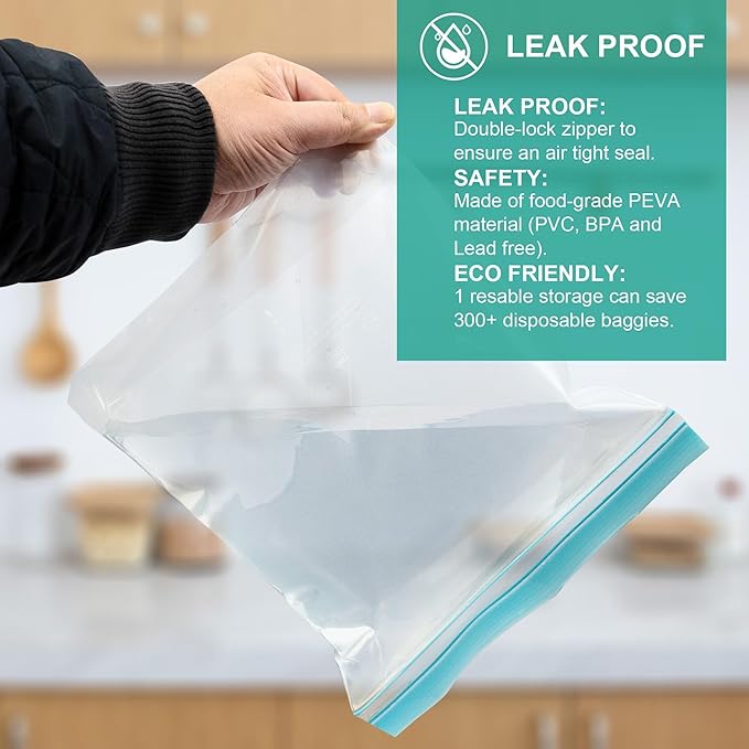 12 Pack Reusable Gallon Freezer Bags, Dishwasher Safe BPA Free Food Storage Bags, Extra Thick Leakproof Plastic Ziplock Bags for Meal Prep Fruits Sandwich Snack