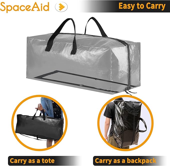 SpaceAid Heavy Duty Moving Bags, Extra Large Storage Totes W/Backpack Straps Strong Handles & Zippers, Alternative to Moving Boxes, Packing & Moving Supplies, Black (10 Pack)