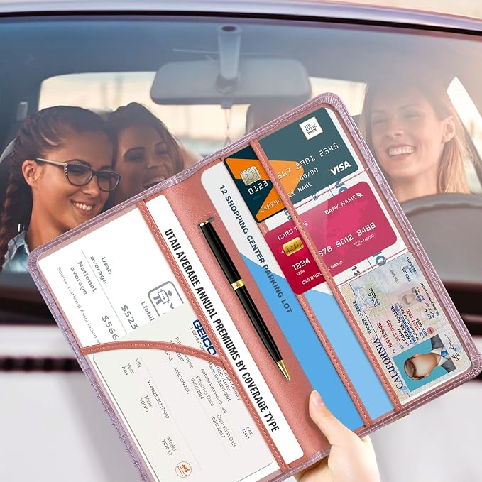 CoBak Car Registration and Insurance Holder | Vehicle Glove Box Organizer, Auto Truck Compartment Document Case with Magnetic Closure for Insurance & Driver License