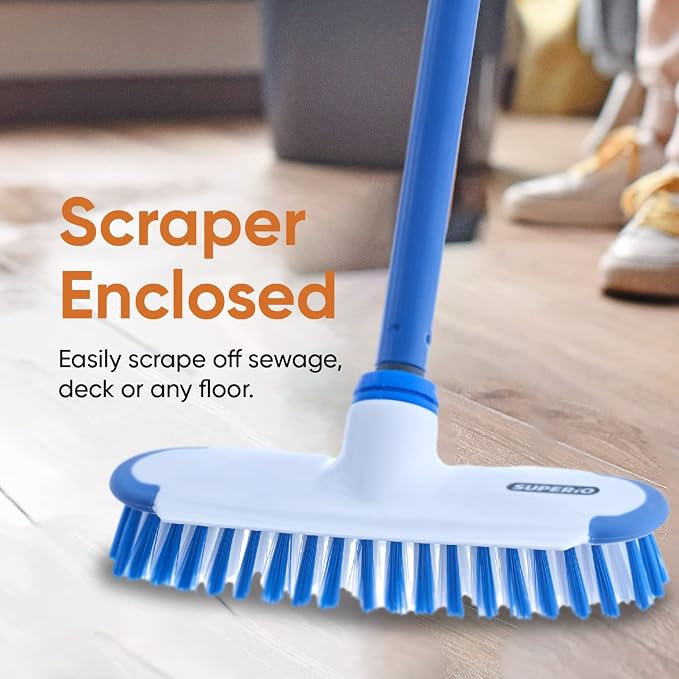 Superio Deck Scrub Brush Head Heavy Duty Stiff Bristles Replacement, Brush Refill with Scraper - Cleans Hot Tub, Swimming Pool, Granite Tiles, Bathroom, Patio, Kitchen, Wall, and Deck, (2)