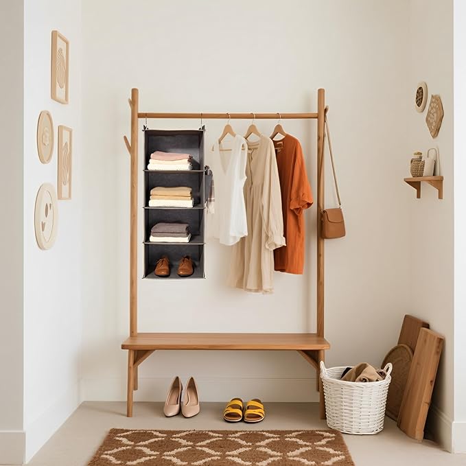 Hanging Closet Organizer 4 Shelf - Hanging Cube Organizer with Pockets, Sweater Shoe Storage, Max Storage for RV Closet, Grey (1)