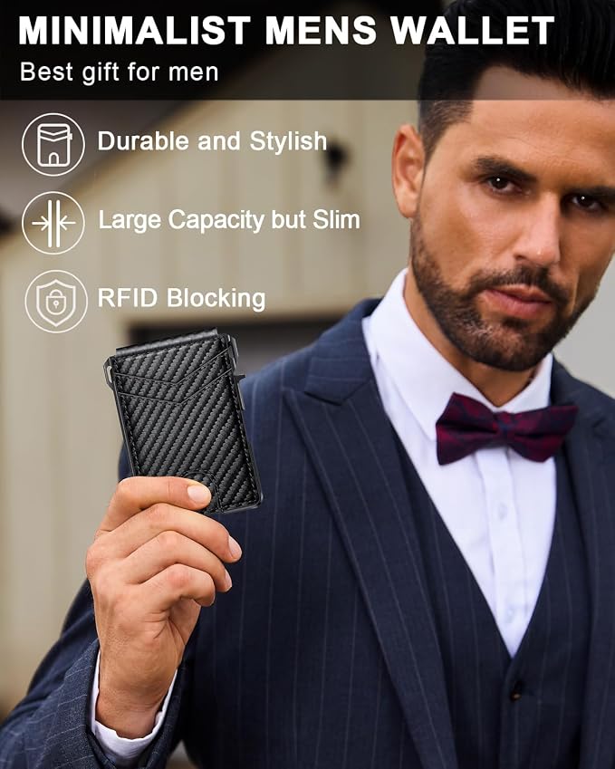 Wallet for Mens Minimalist Wallet 9-13 Cards RFID Blocking Slim Wallet | Money Clip & ID Window, Compact Smart Pop Up Card Wallet, Metal Aluminum Credit Card Holder Wallet, Birthady Gifts for Men