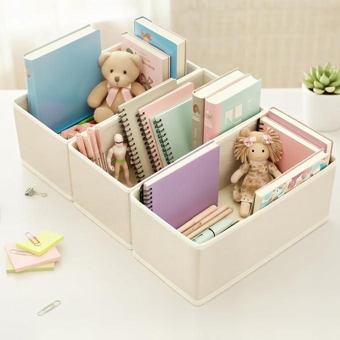 Small Drawer Organizer Clothes 3 Pack Khaki, 11' Socks and Underwear Fabric Storage Bins, Wardrobe Closet Dresser Drawer Dividers for Bra Baby Clothes