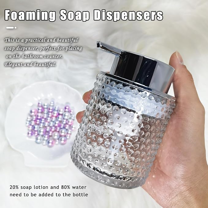 Glass Hand Foaming Soap Dispensers with Silver Pump Refillable Hand Soap Dispenser for Bathroom Kitchen (1Pack-D883)