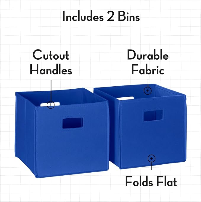 RiverRidge Folding Storage Bins - 2-pack of 10in Tall Blue Cubes | Fabric Bins, Set of 2 Storage Cubes, Cut-out Handles, Playroom Closet Organizer, Collapsible Cubby with Bottom Board Insert