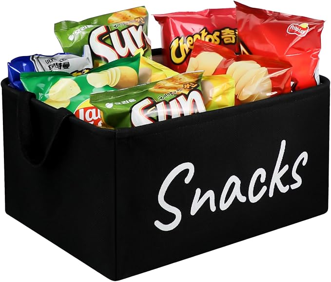 TNNTOPELE Snack Bin for Pantry - Snack Basket Organizer for Countertop - Imitation Linen Snack Storage Containers for Storing Chips, Pretzels, Cookies, Popcorn and more - Kitchen Organization