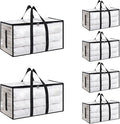 6 Pack-Extra Large Heavy Duty Moving Bags - Waterproof Storage Totes with Handles & Zippers, Foldable for College Dorm, Storage (Clear)