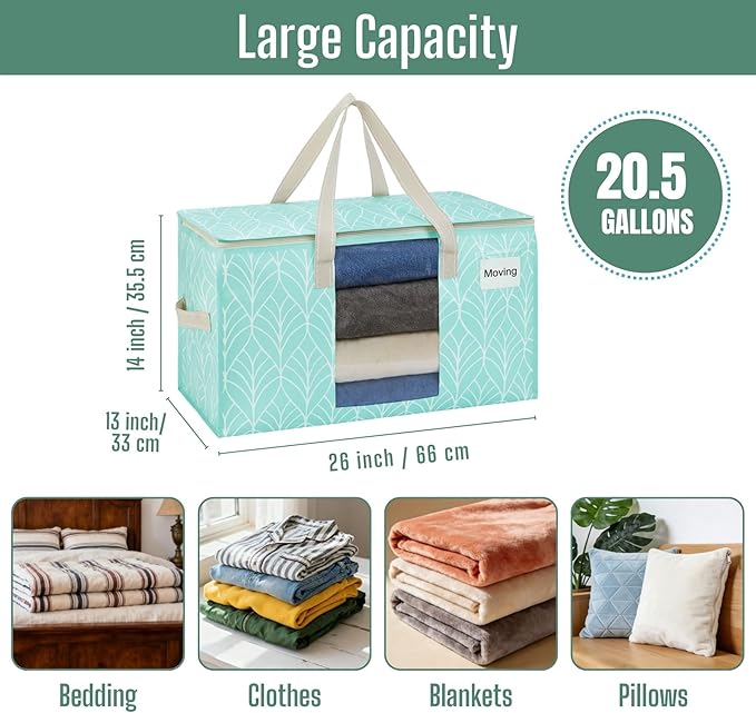 VENO 10 Pack Heavy Duty Moving Bags, Clothes and Comforter Storage Bags with Clear Window, College Dorm Essentials Packing Supplies, Foldable Boxes Alternative (Evergreen, 10 Pack)